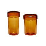 Hübsch - Opbevaringsglas m/låg Ravgul Glas ø9cm/10cm - Sæt af 2 stk.
