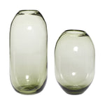 Hübsch - Vase Grøn Glas ø19xh29, ø18xh38cm - Sæt af 2 stk.